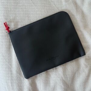 Salvatore Ferragamo Black Leather Travel Pouch